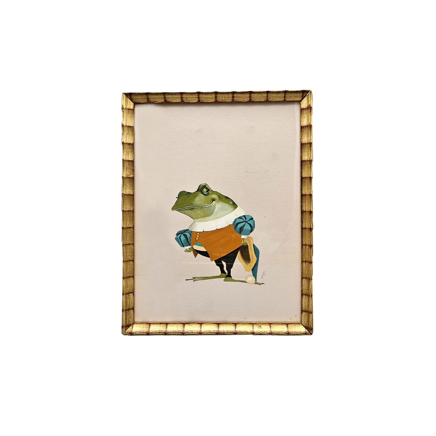 John Laughlin Gouache on Artist Board Frog in Cavalier Outfit Framed Original Artwork Illustration