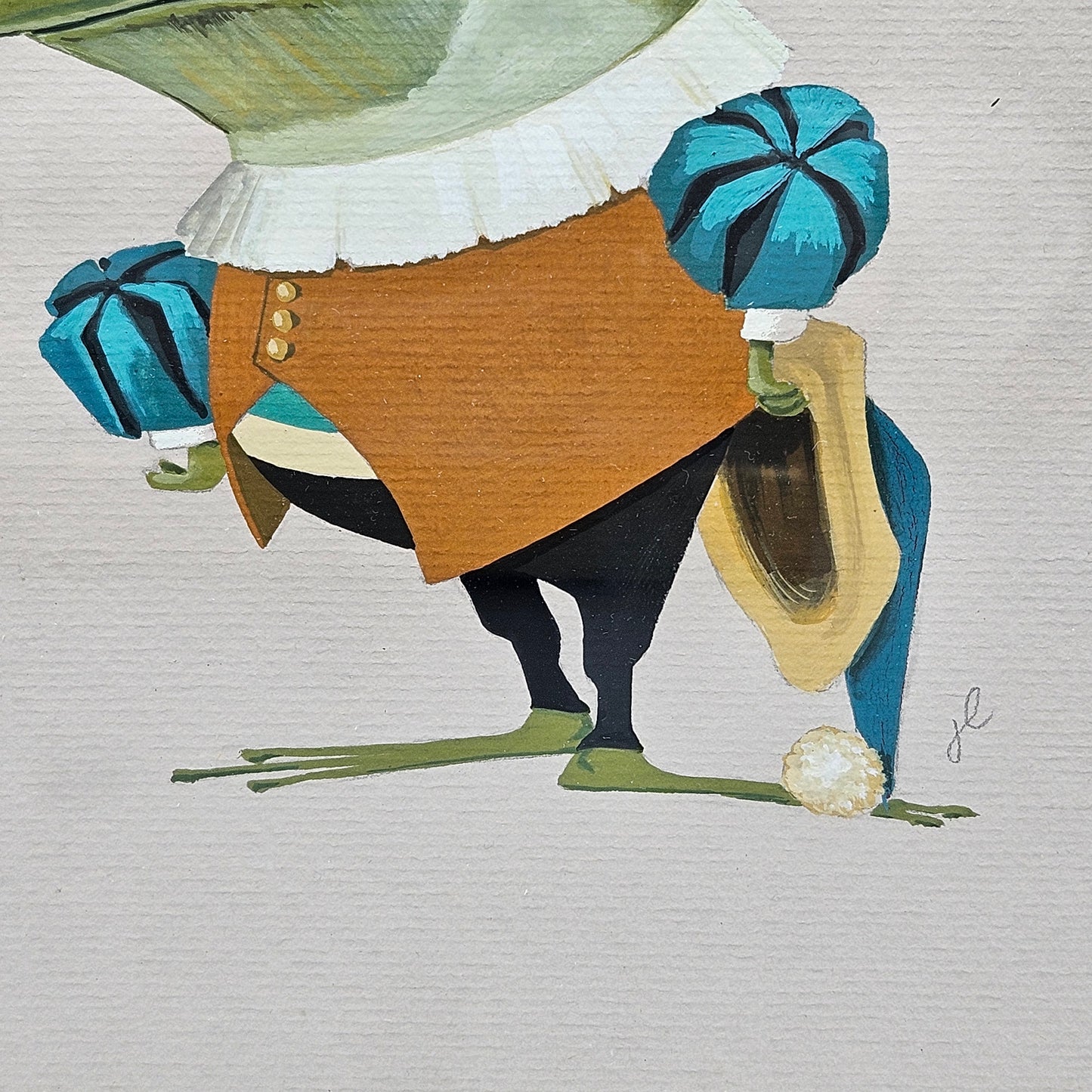 John Laughlin Gouache on Artist Board Frog in Cavalier Outfit Framed Original Artwork Illustration