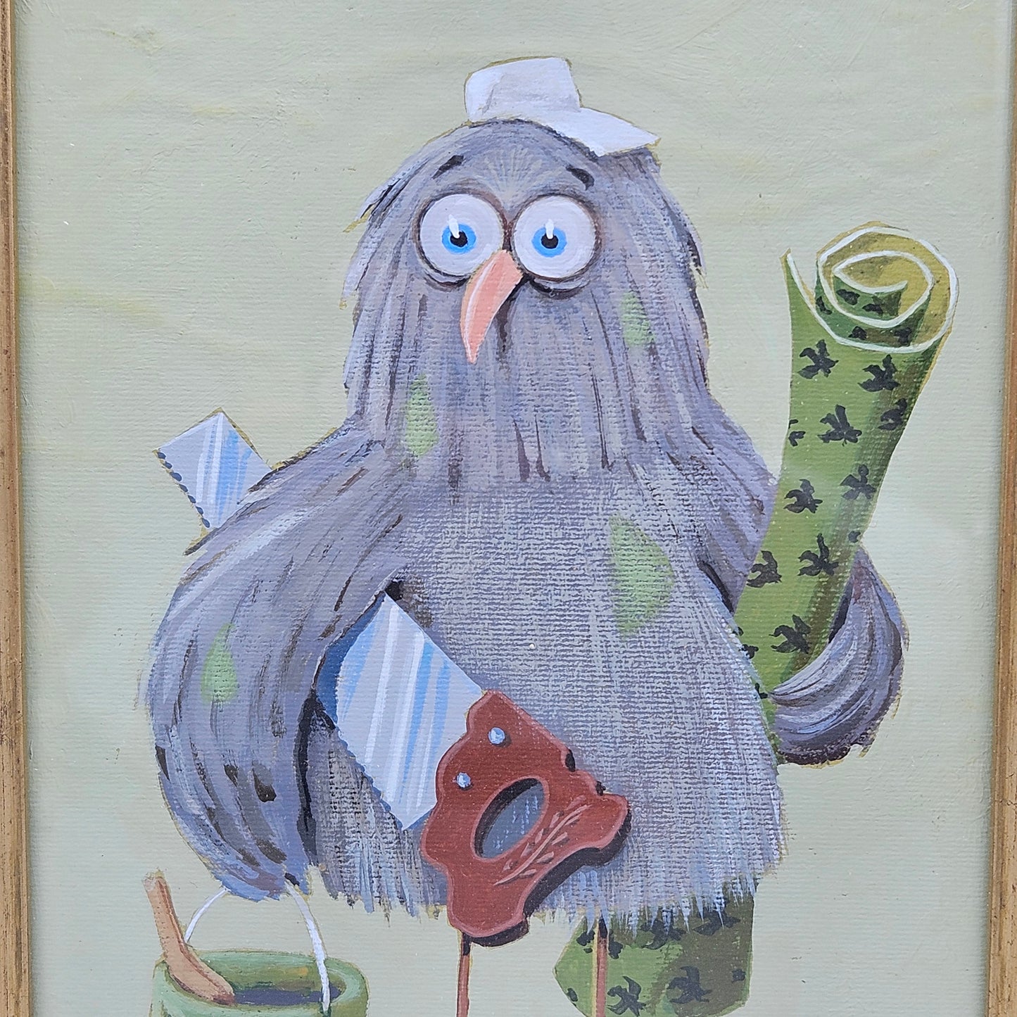 John Laughlin Gouache on Paper Decorator Owl Framed Original Artwork Illustration