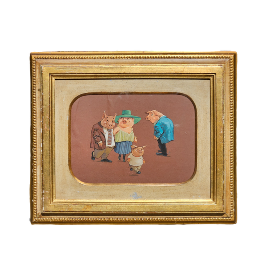 John Laughlin Gouache on Artist Board Pig Family Framed Original Artwork Illustration