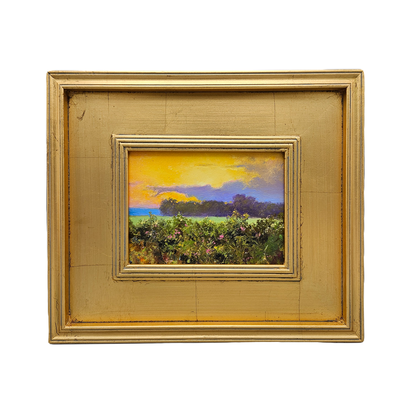 Oil on Board Painting Impressionist Landscape at Sunset