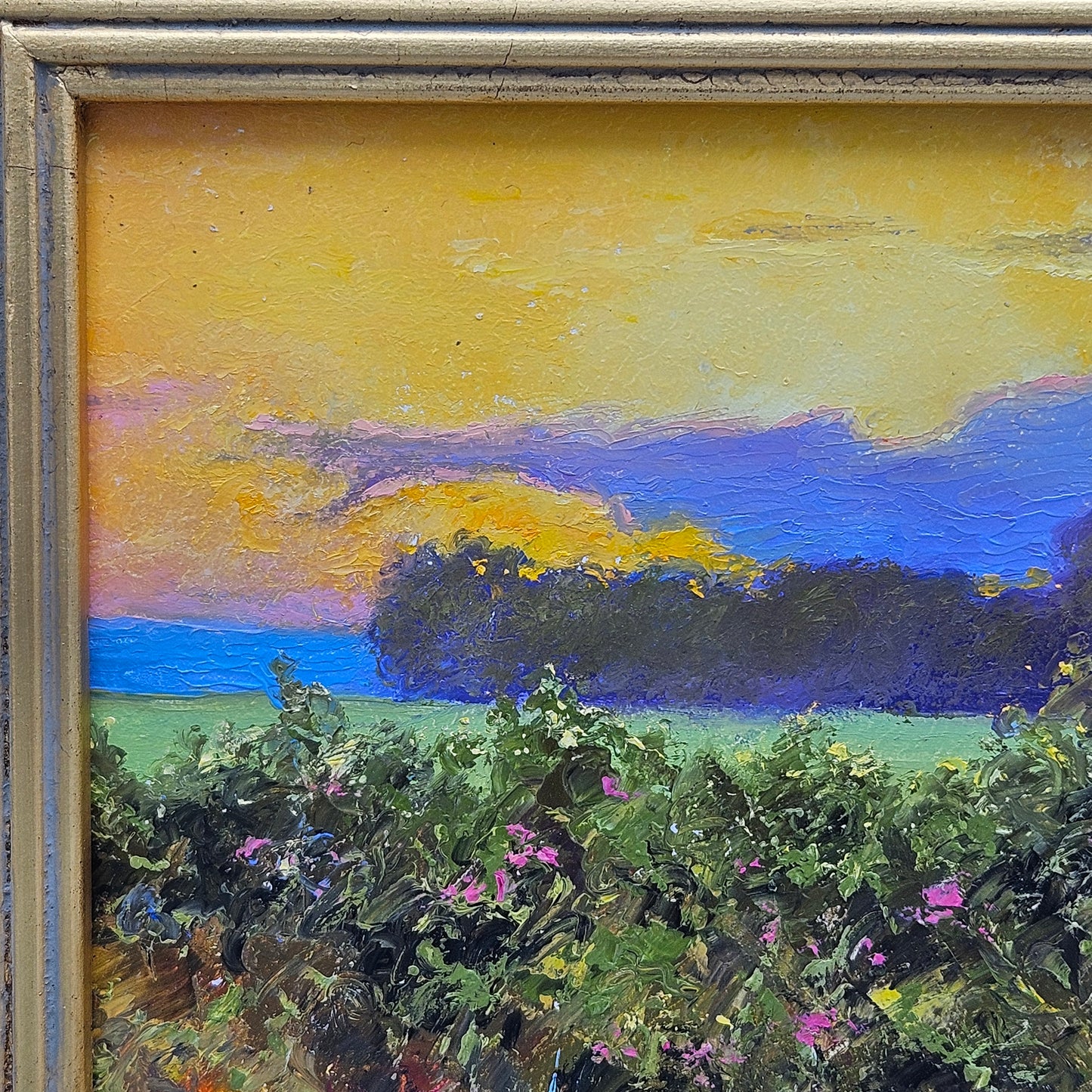 Oil on Board Painting Impressionist Landscape at Sunset