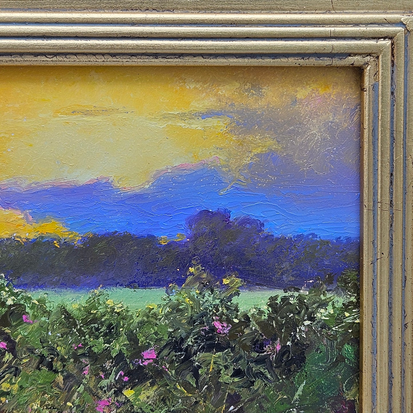 Oil on Board Painting Impressionist Landscape at Sunset