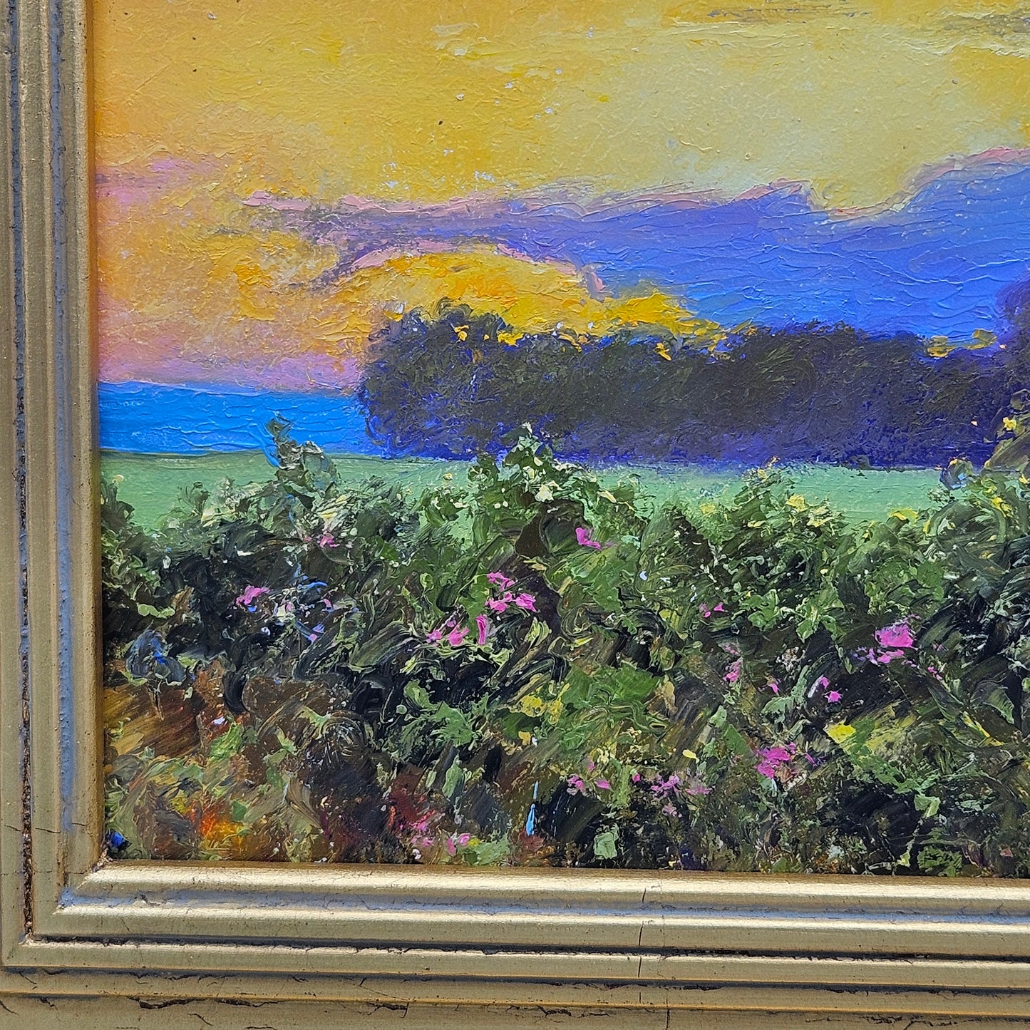 Oil on Board Painting Impressionist Landscape at Sunset