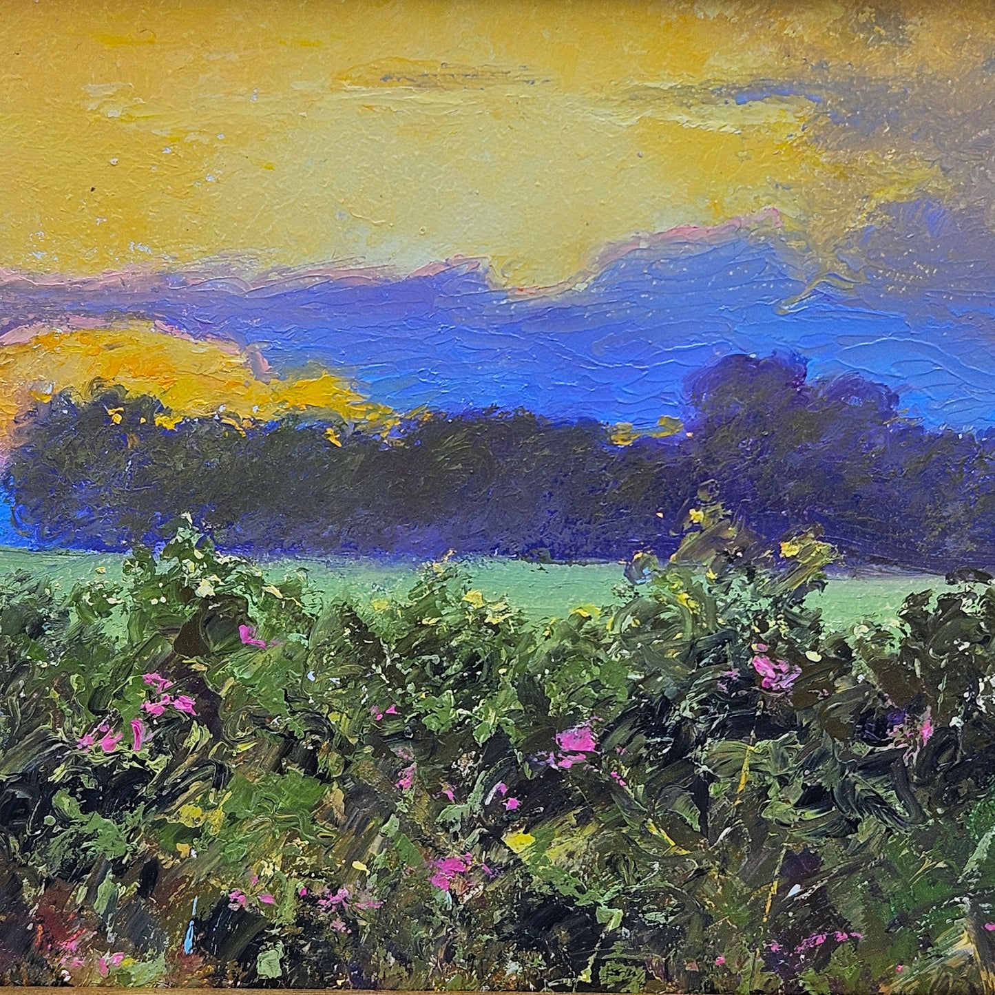 Oil on Board Painting Impressionist Landscape at Sunset