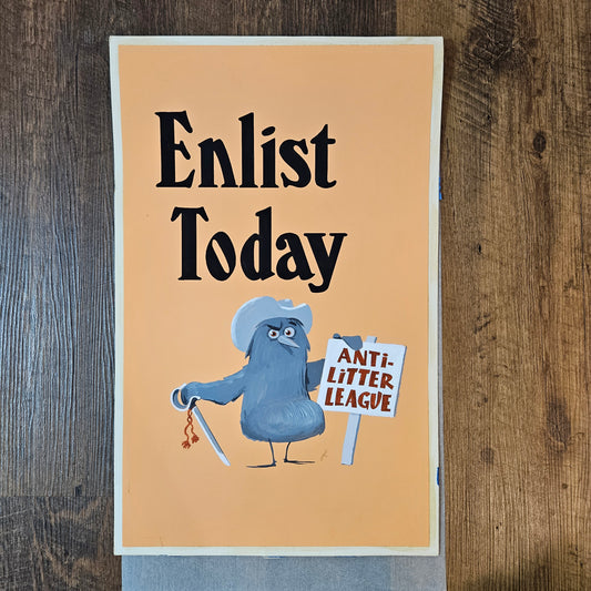 John Laughlin Gouache on Artist Board "Enlist" Anti-Littering Unframed Original Artwork Illustration