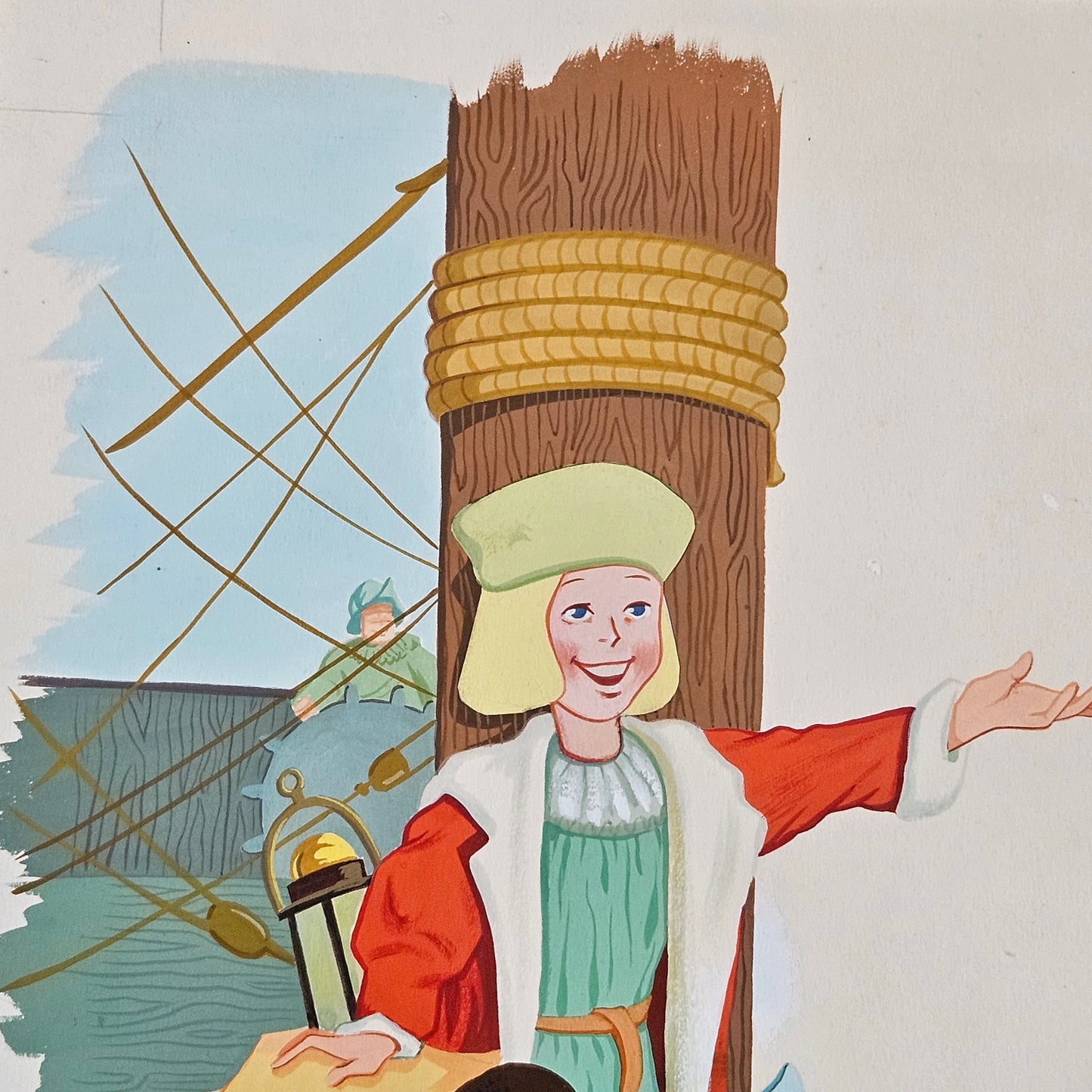 John Laughlin Gouache on Artist Board Child Christopher Columbus Unframed Original Artwork Illustration