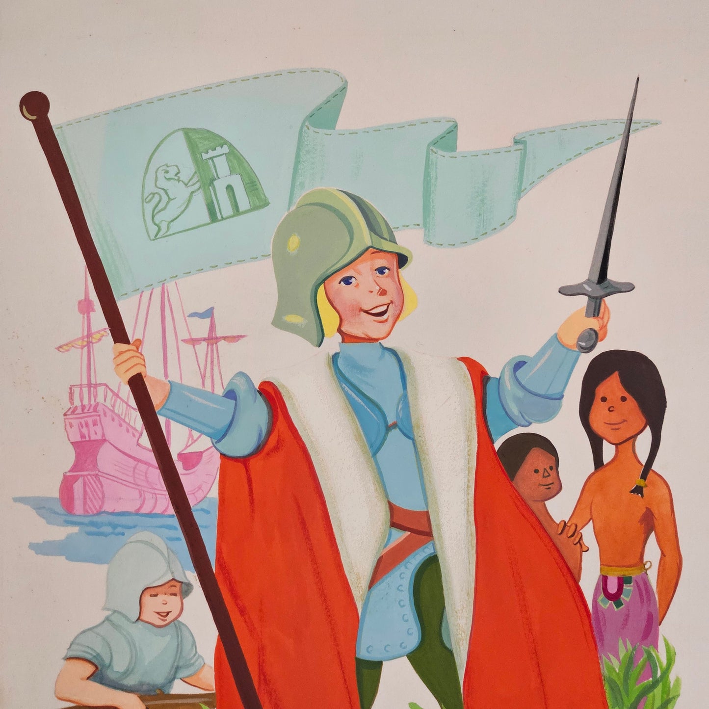 John Laughlin Gouache on Artist Board Child Christopher Columbus Unframed Original Artwork Illustration