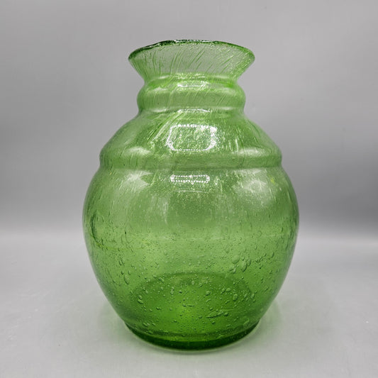 Green Blown Seeded Art Glass Vase