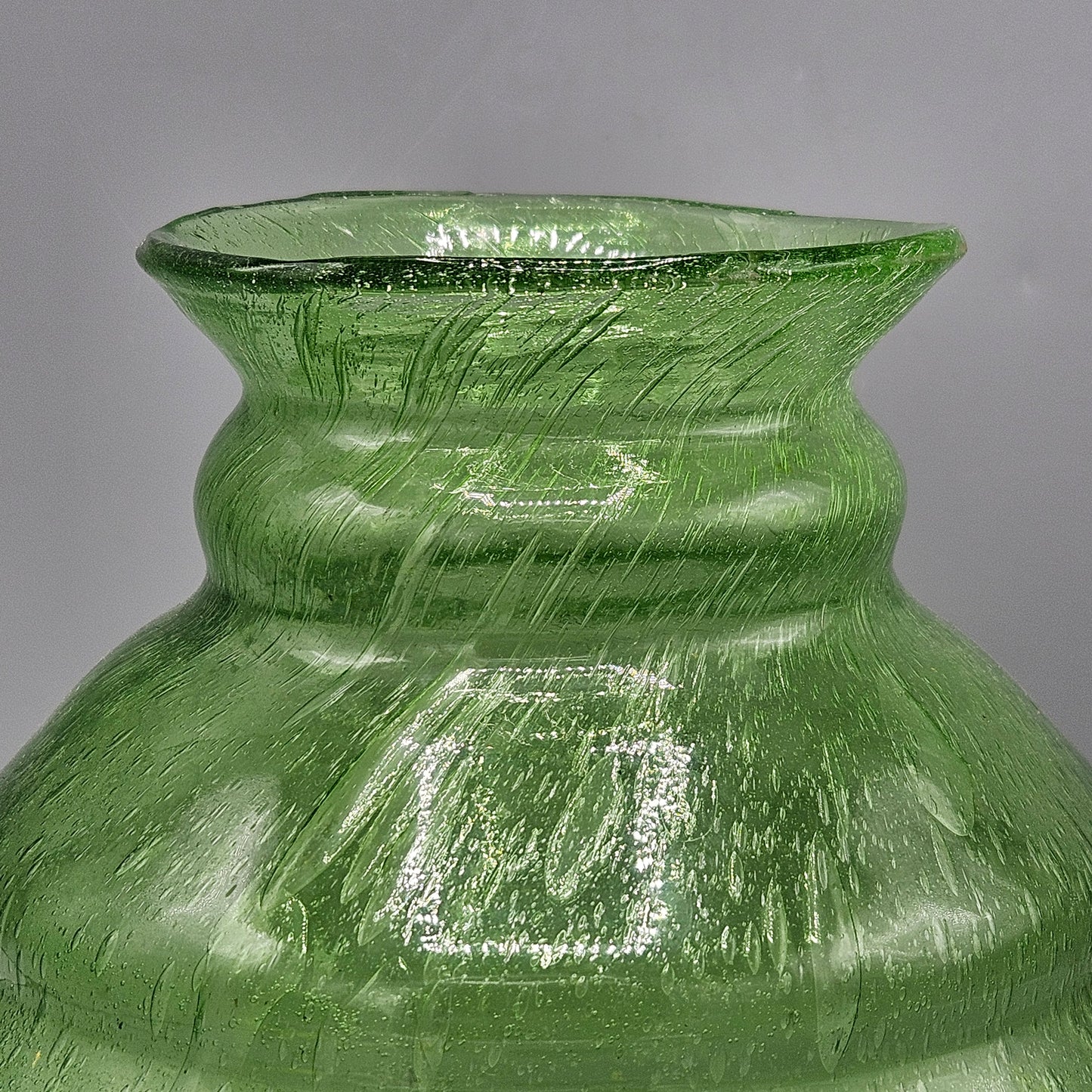 Green Blown Seeded Art Glass Vase