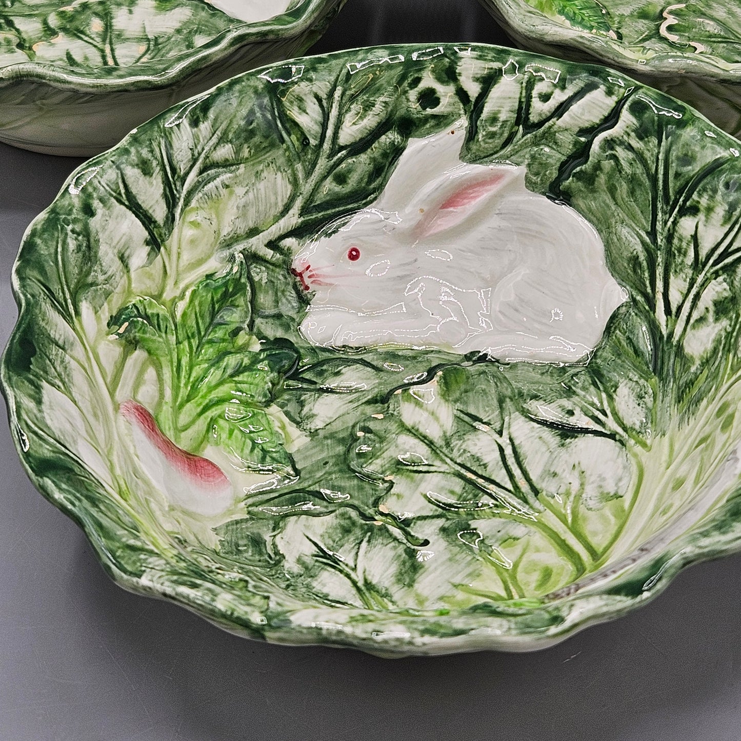 Shafford Rabbit Patch Majolica Soup Bowls - Set of Seven