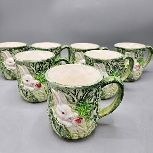 Shafford Rabbit Patch Majolica Mugs - Set of Eight