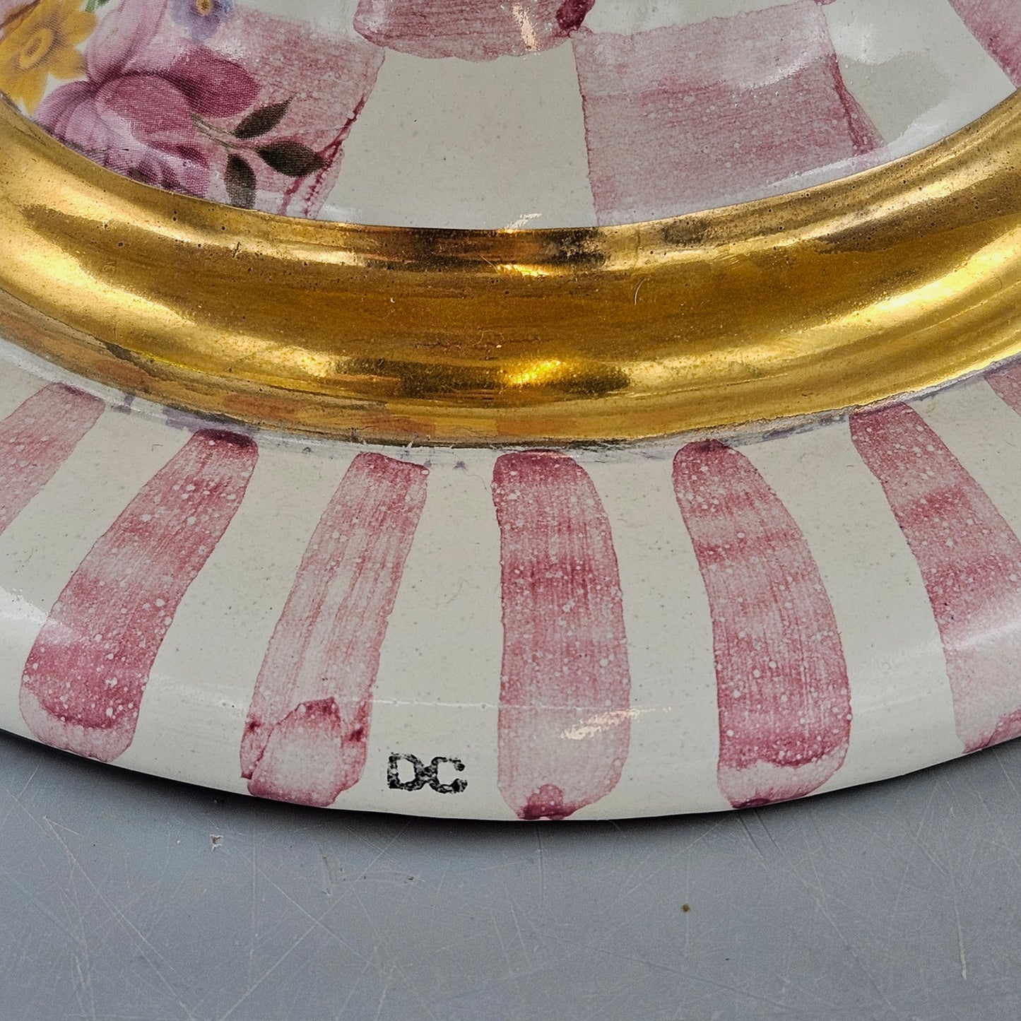 Mackenzie Childs Pink Honeymoon Footed Cake Plate