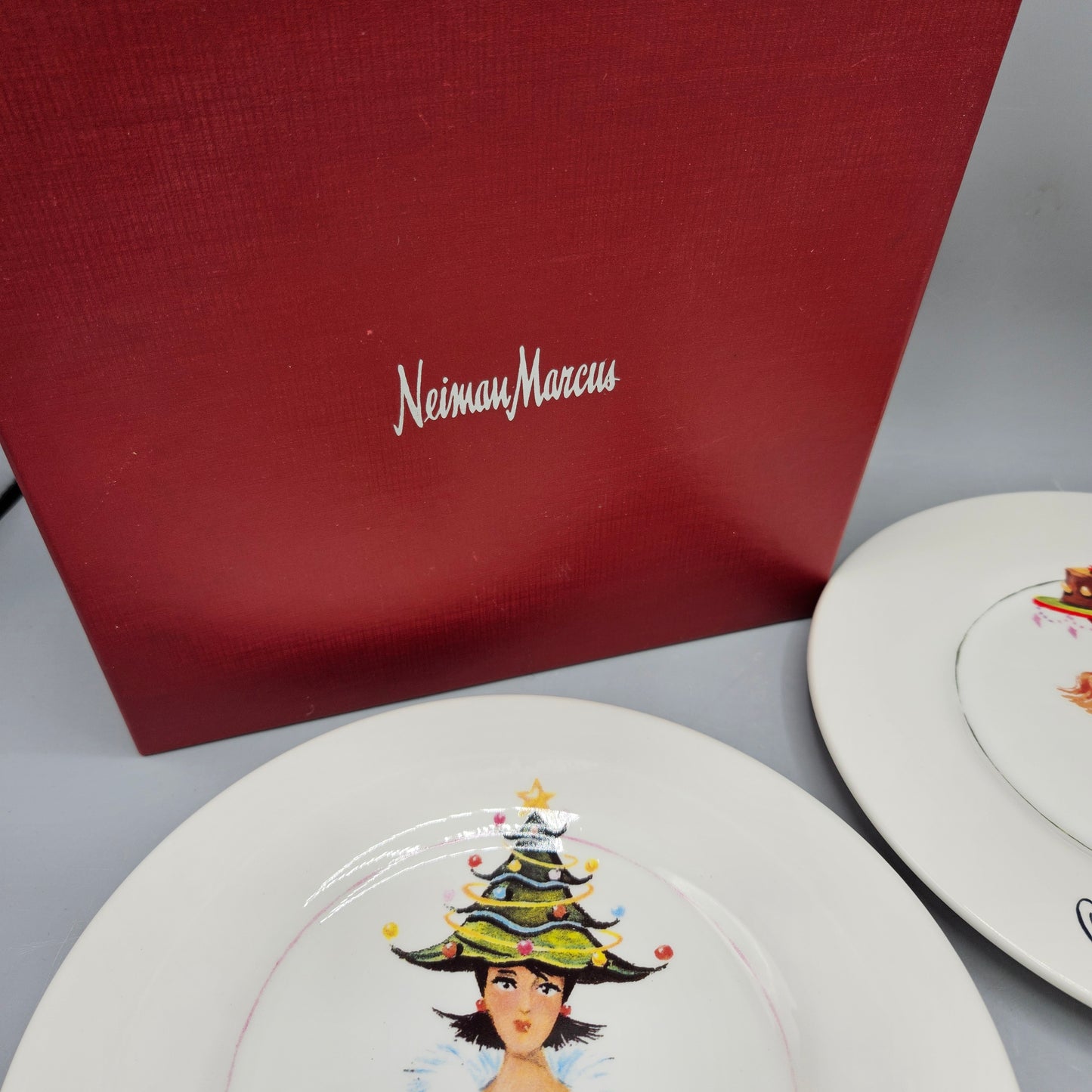 Neiman Marcus Happy Shoppers Porcelain Plates - Set of Four Boxed