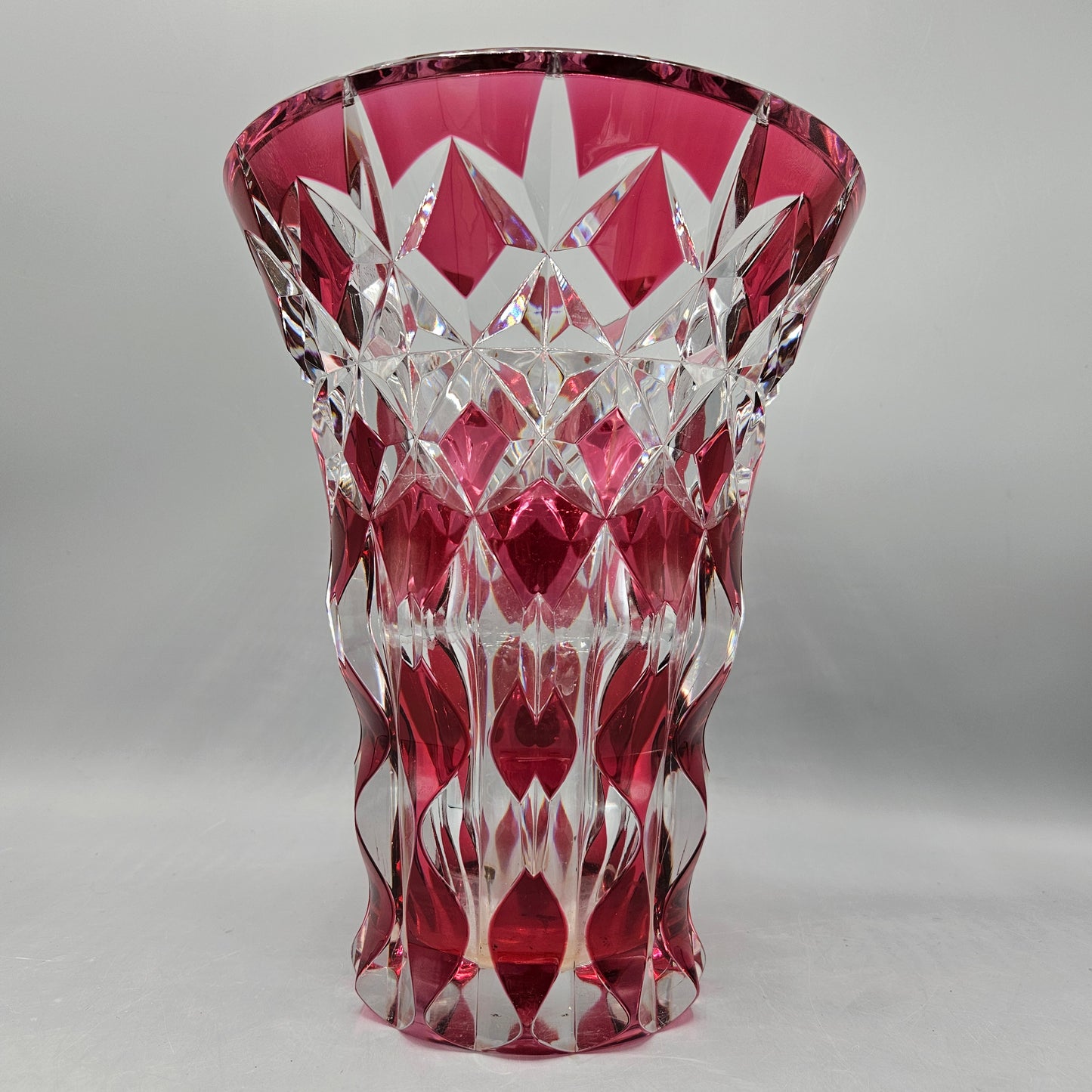 Vintage Val St Lambert Ruby Cut to Clear Vase