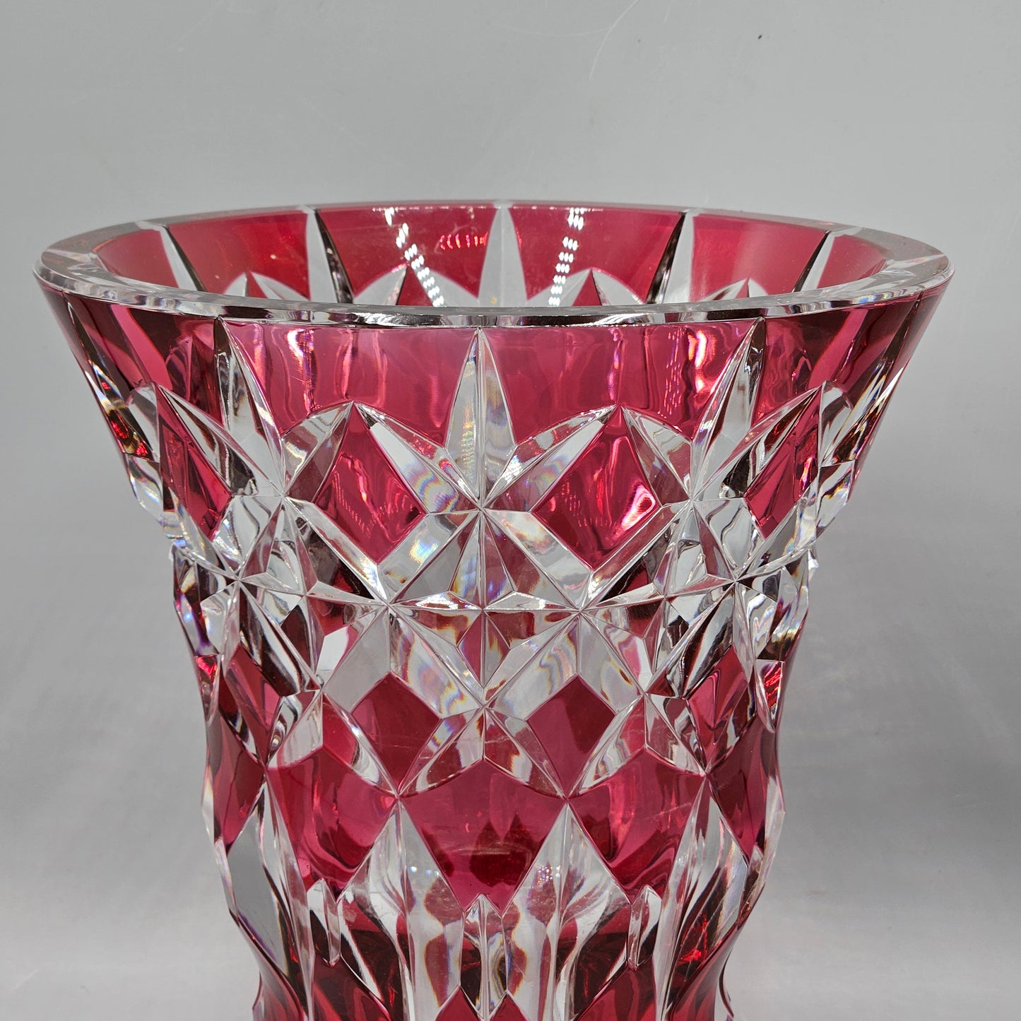 Vintage Val St Lambert Ruby Cut to Clear Vase