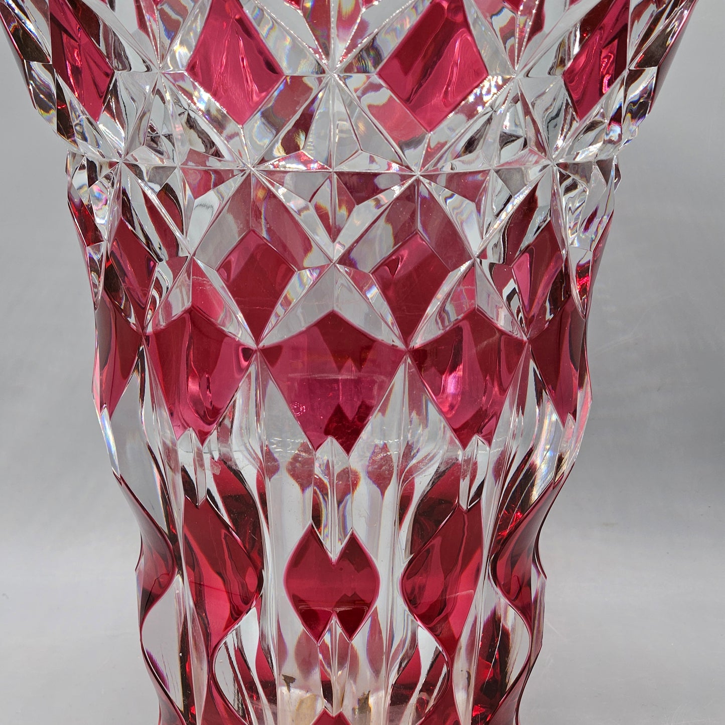 Vintage Val St Lambert Ruby Cut to Clear Vase