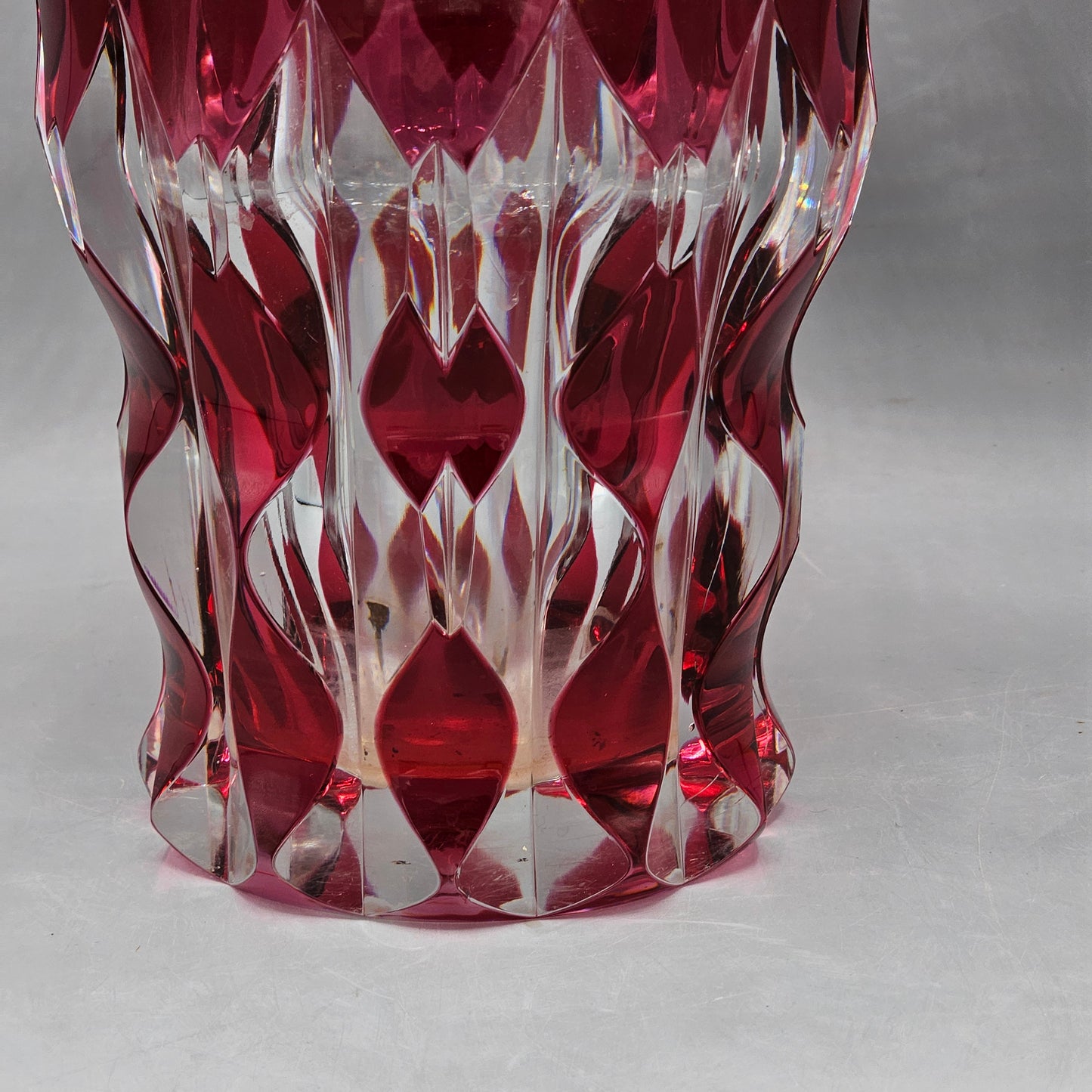 Vintage Val St Lambert Ruby Cut to Clear Vase