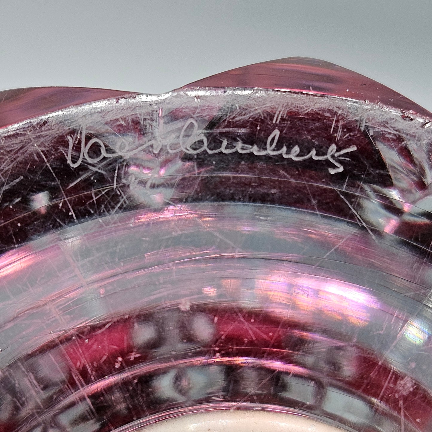 Vintage Val St Lambert Ruby Cut to Clear Vase