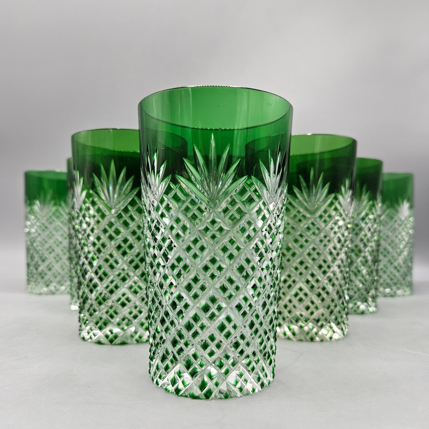 Rexxford Crystal Strawberry Diamond Emerald Cut to Clear Old Fashioned Tumblers - Set of Eleven