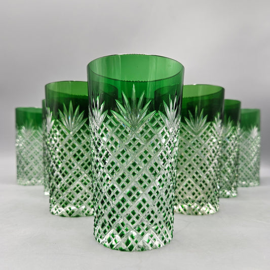 Rexxford Crystal Strawberry Diamond Emerald Cut to Clear Old Fashioned Tumblers - Set of Eleven