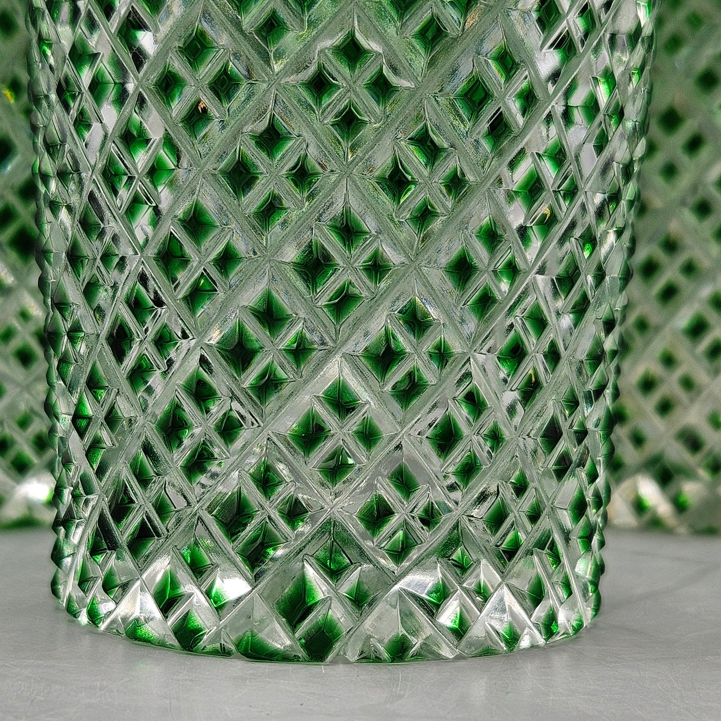 Rexxford Crystal Strawberry Diamond Emerald Cut to Clear Old Fashioned Tumblers - Set of Eleven