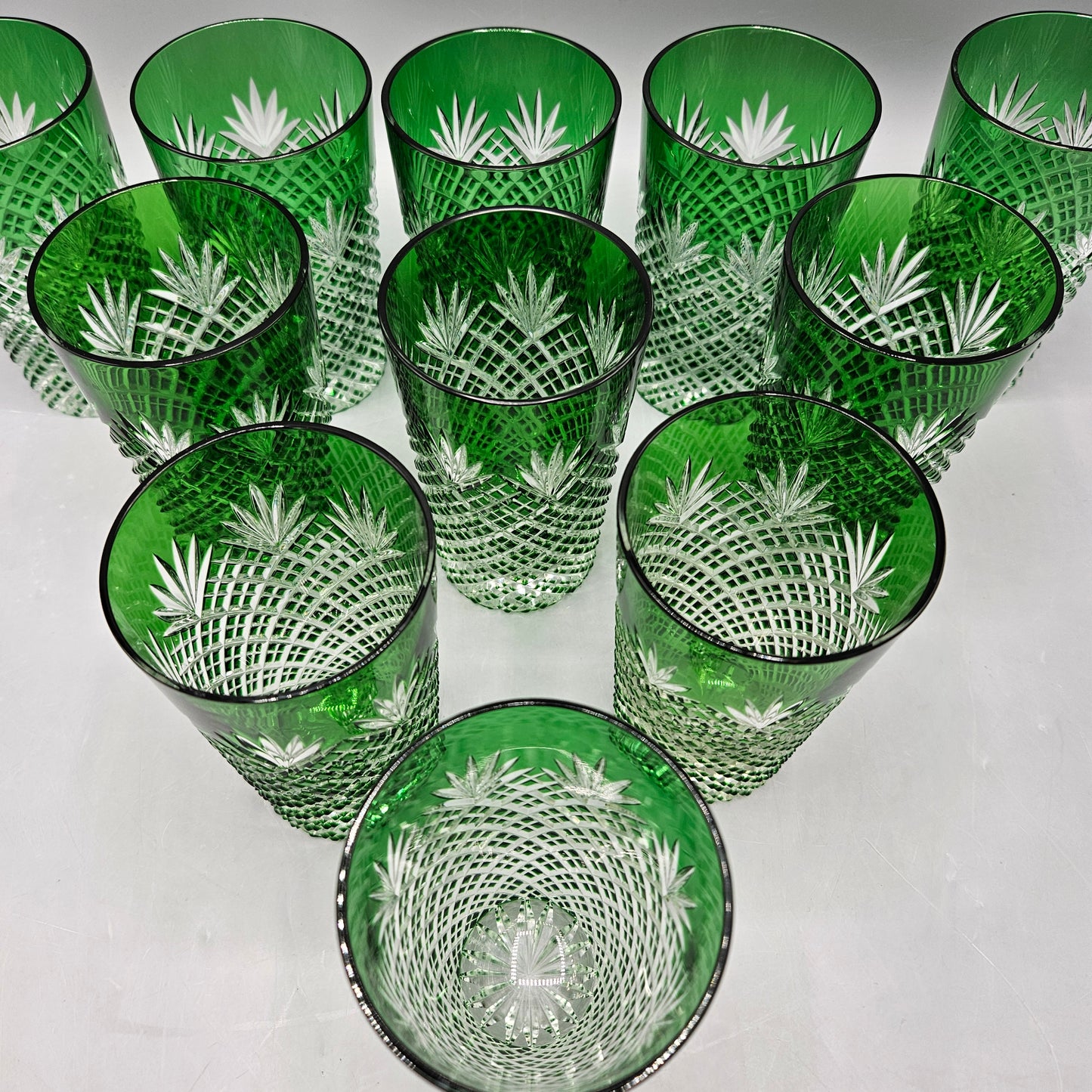 Rexxford Crystal Strawberry Diamond Emerald Cut to Clear Old Fashioned Tumblers - Set of Eleven