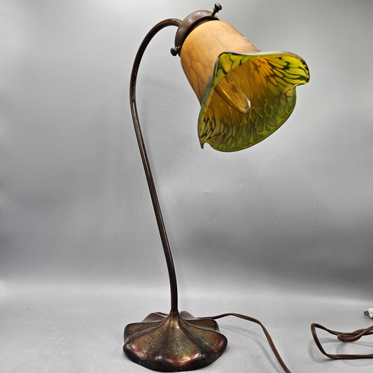 1981 John Cook Lily Table Lamp with Art Glass Shade