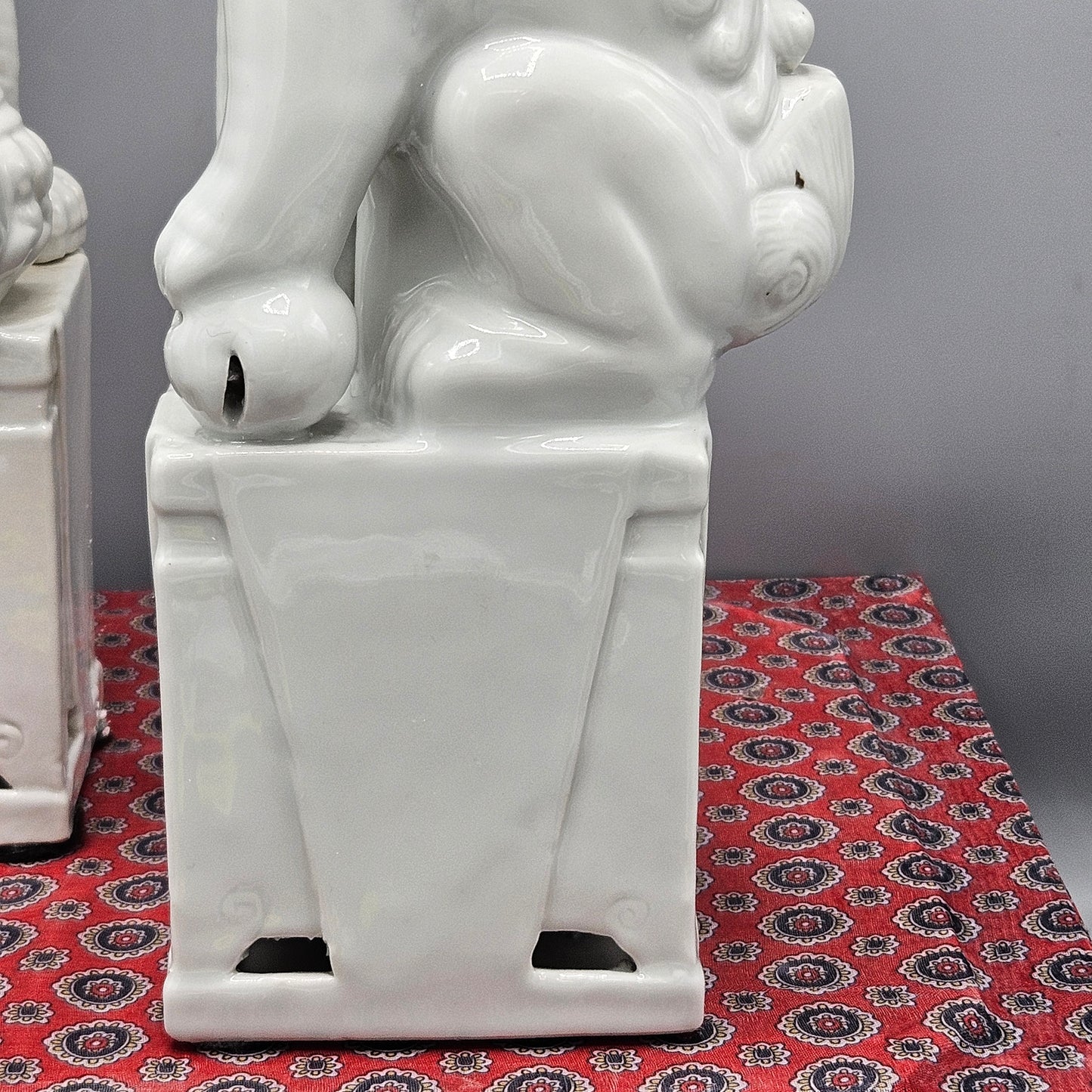 Pair Blanc de Chine White Chinese Porcelain Guardian Lion "Foo Dogs" with Fitted Case