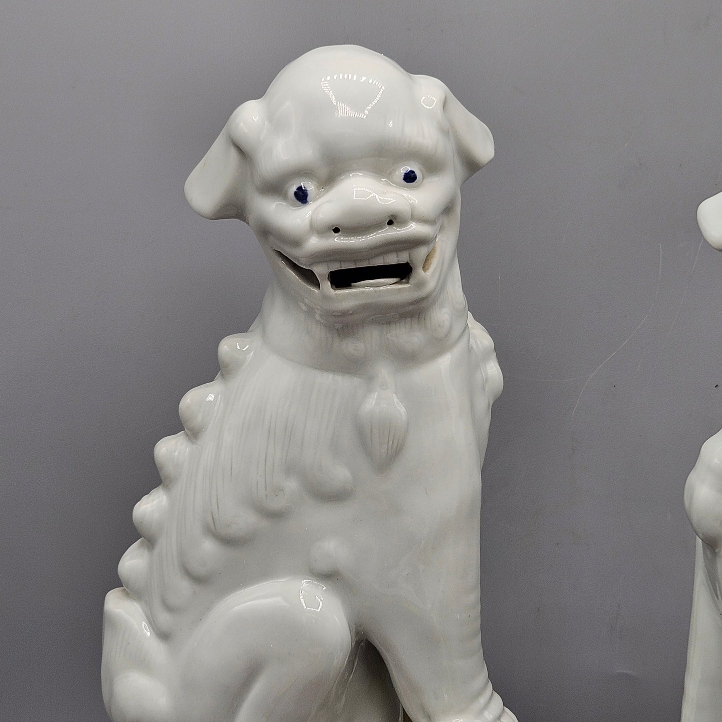 Pair Blanc de Chine White Chinese Porcelain Guardian Lion "Foo Dogs" with Fitted Case