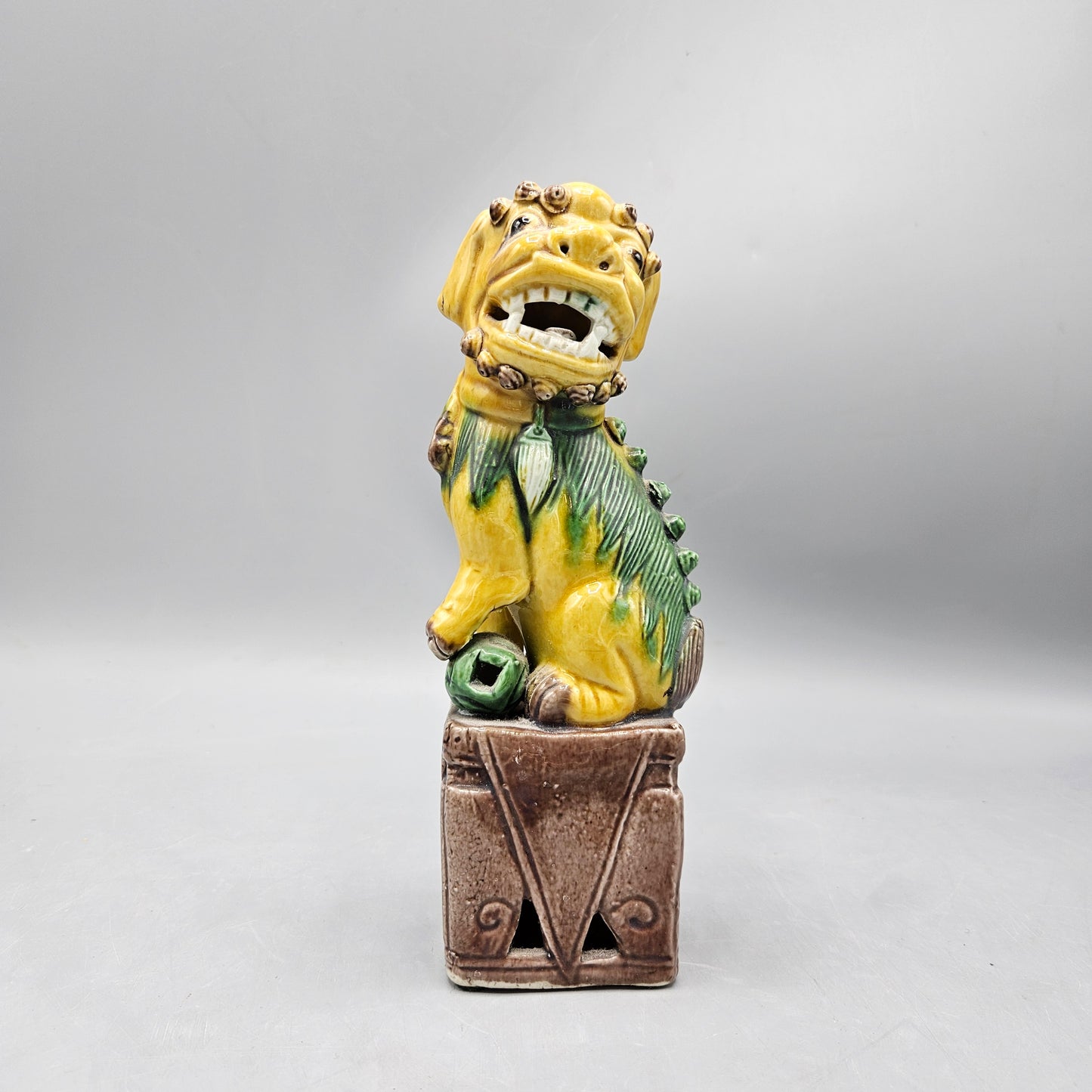 Yellow & Green Chinese Porcelain Guardian Lion "Foo Dog"