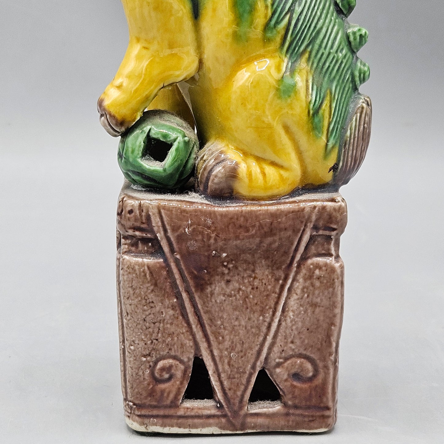 Yellow & Green Chinese Porcelain Guardian Lion "Foo Dog"