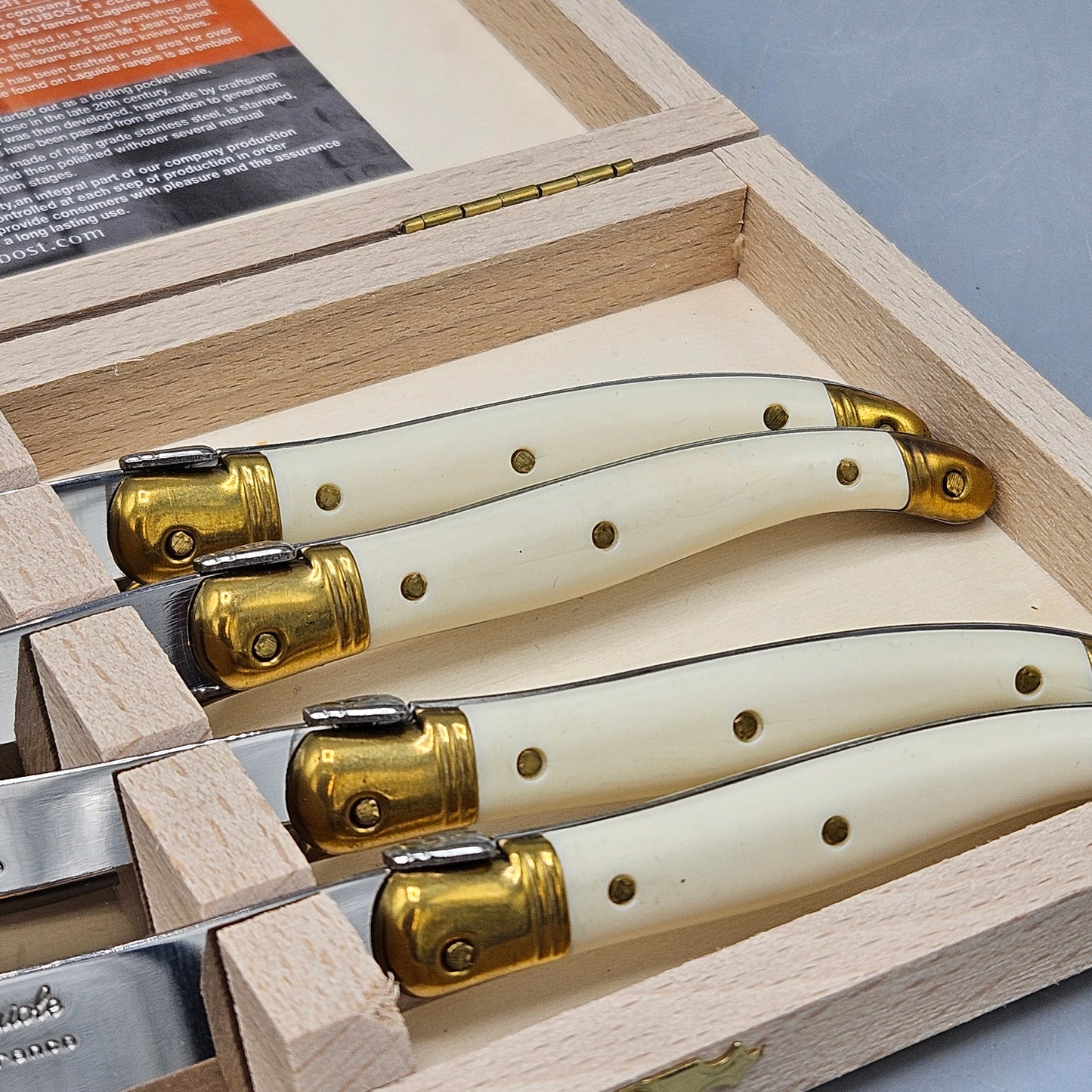 Laguiole Cheese Knives/Butter Spreader White Handles - Set of Four