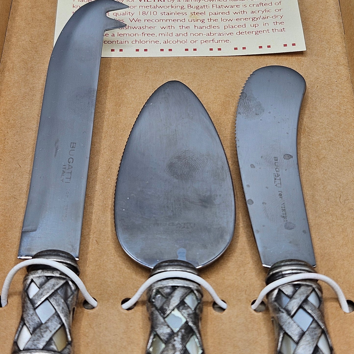 Bugatti for Vietri Italian Mother of Pearl Handled Cheese Knife Set