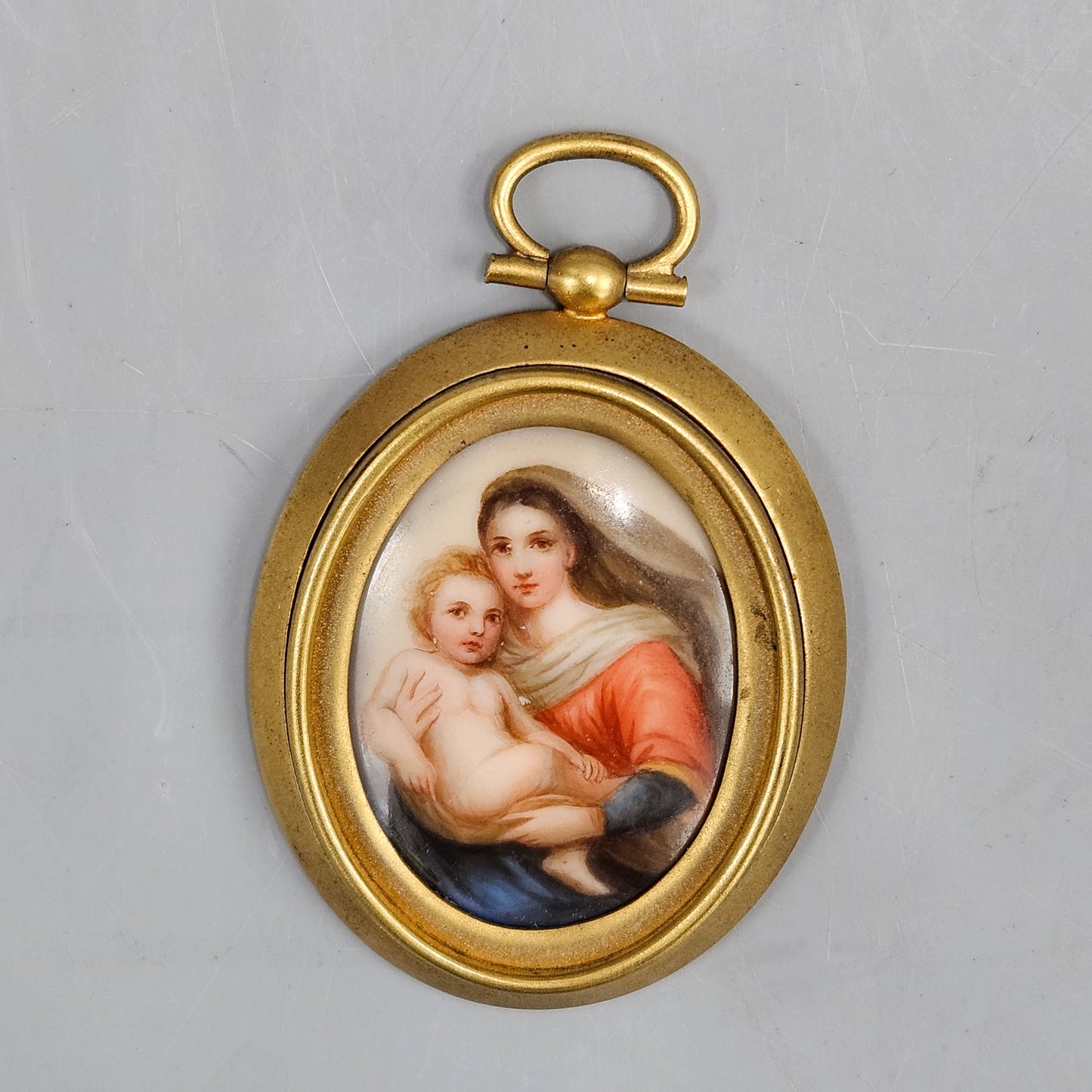 Miniature Painting on Porcelain After Raphael "Sistine Madonna"