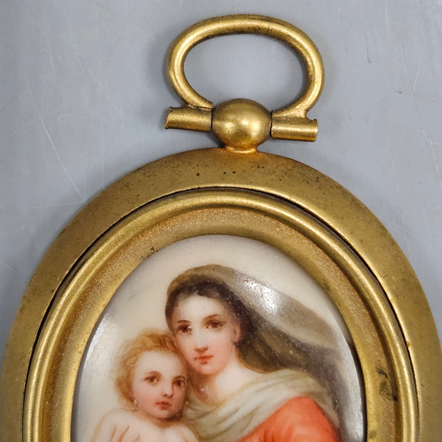 Miniature Painting on Porcelain After Raphael "Sistine Madonna"