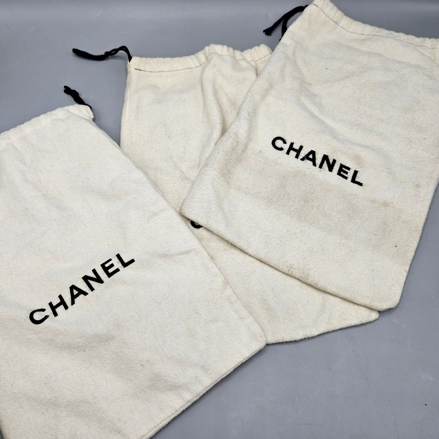 White Chanel Shoe Bags - Set of Three