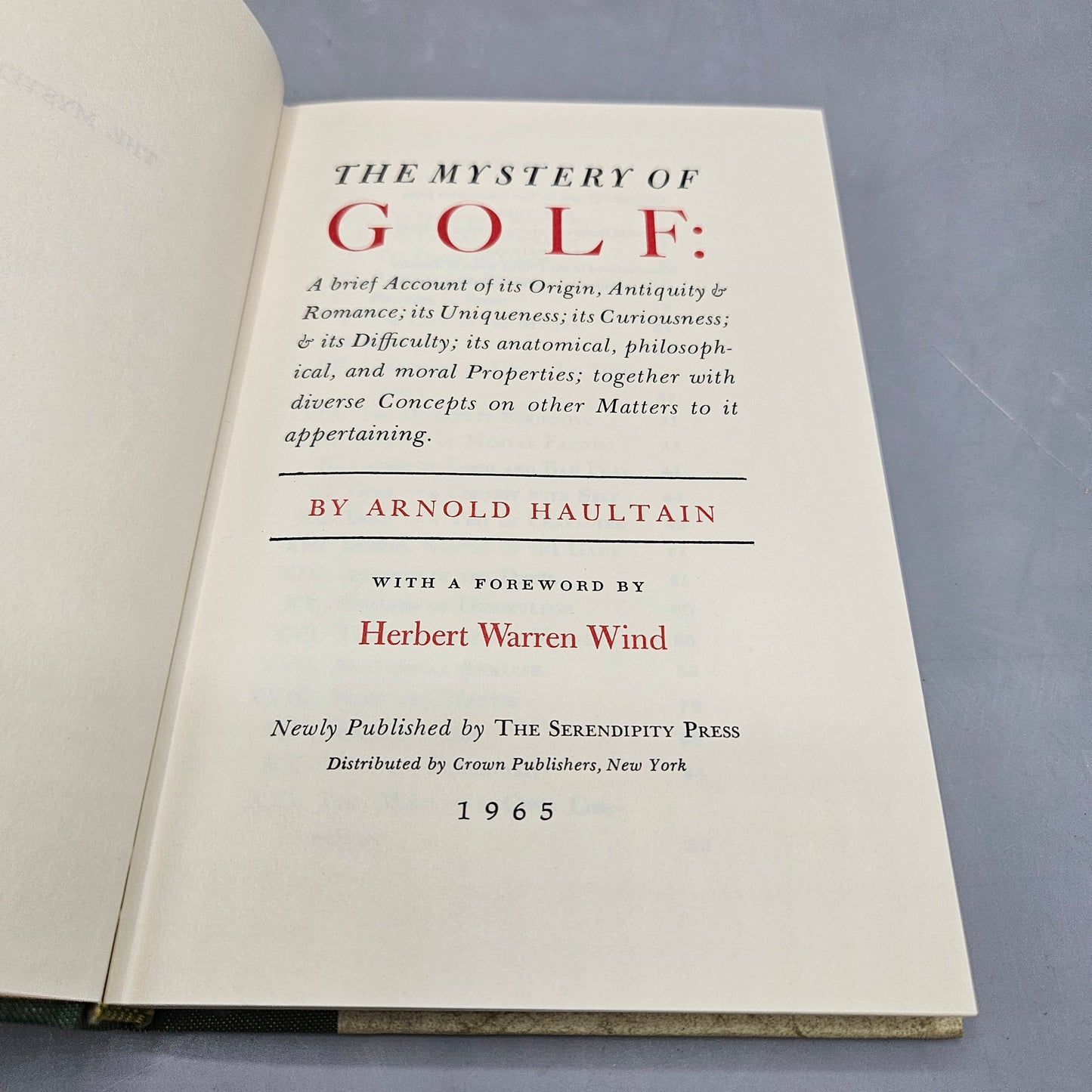 Book - Harvey Warren Wind "The Mystery of Golf"