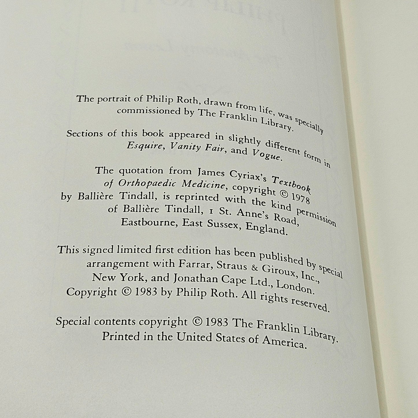 Book - Philip Roth "The Anatomy Lesson" Signed First Edition Franklin Library