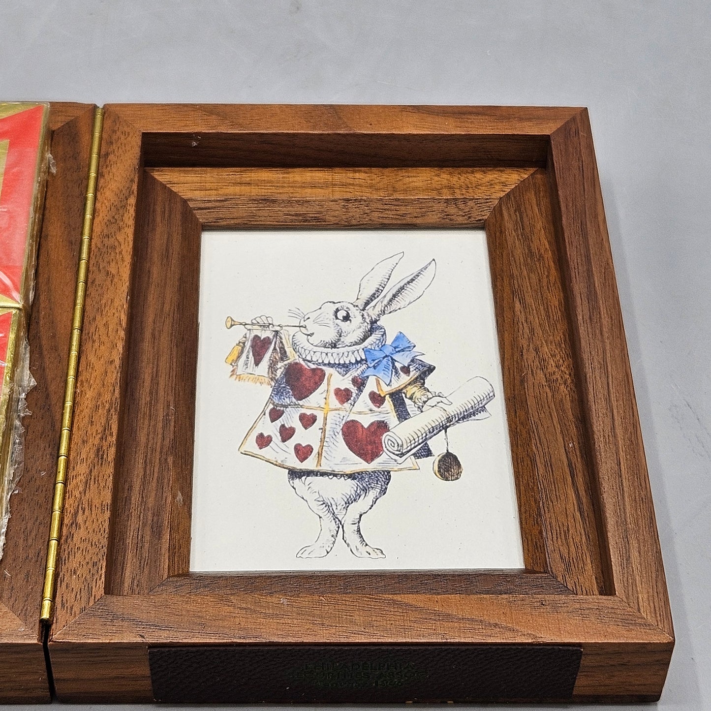 Marquetry Playing Card Box with John Tenniel White Rabbit Illustration and Bridge Cards