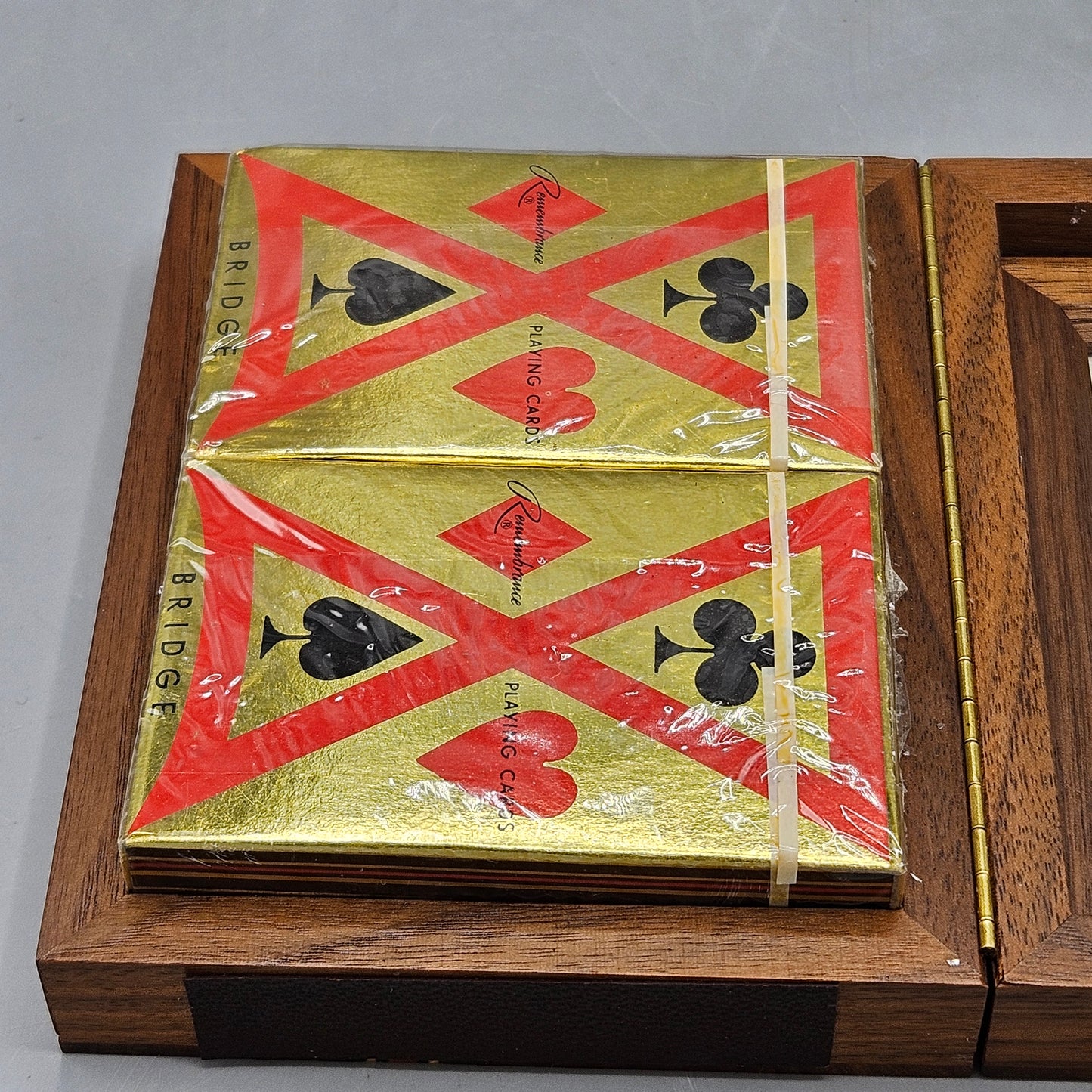 Marquetry Playing Card Box with John Tenniel White Rabbit Illustration and Bridge Cards