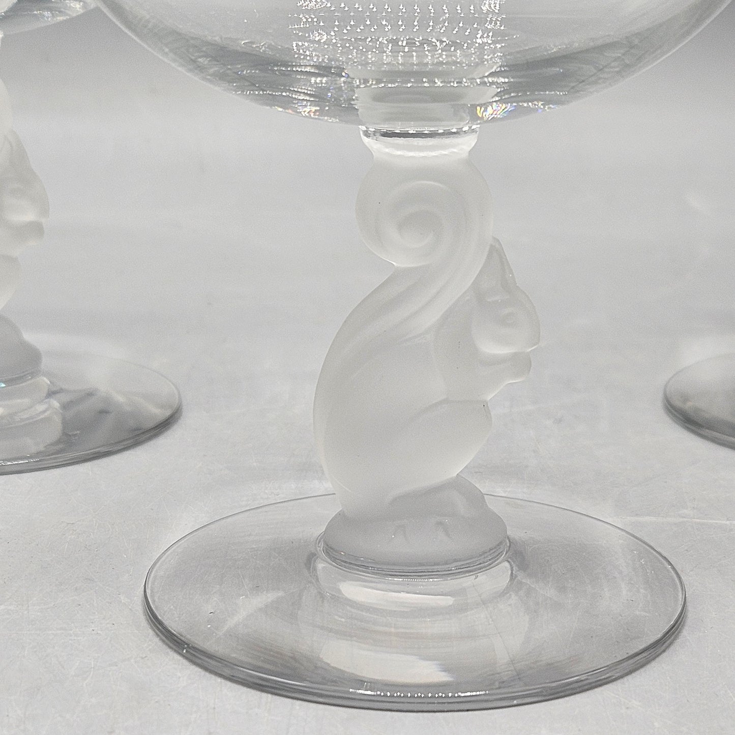 Douglas Nash for Libbey Silhouette Line Figural Stems - Squirrel Champagne Glasses - Set of Four