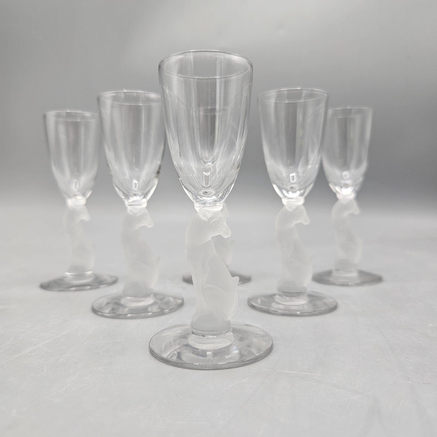 Douglas Nash for Libbey Silhouette Line Figural Stems - Greyhound Cordial Glasses - Set of Six