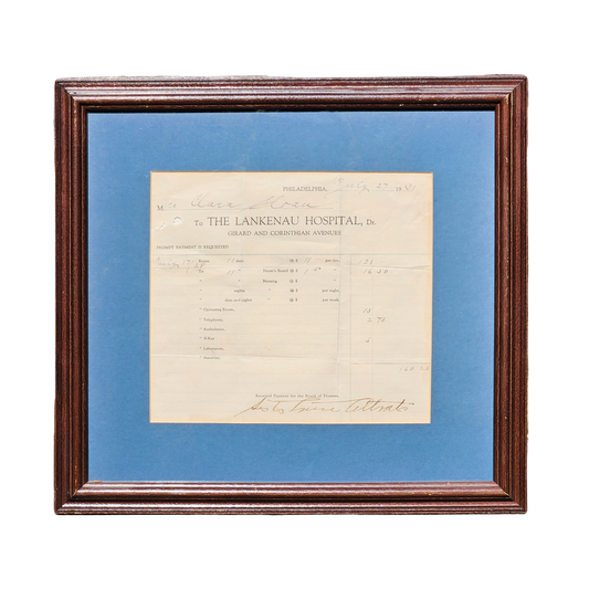 Framed Artwork - Lankenau Hospital 1901 Delivery Bill