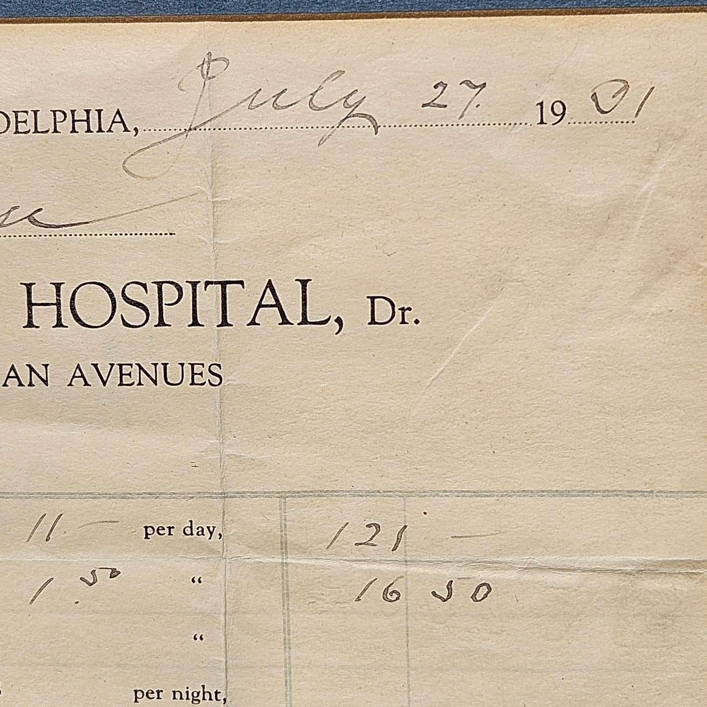 Framed Artwork - Lankenau Hospital 1901 Delivery Bill