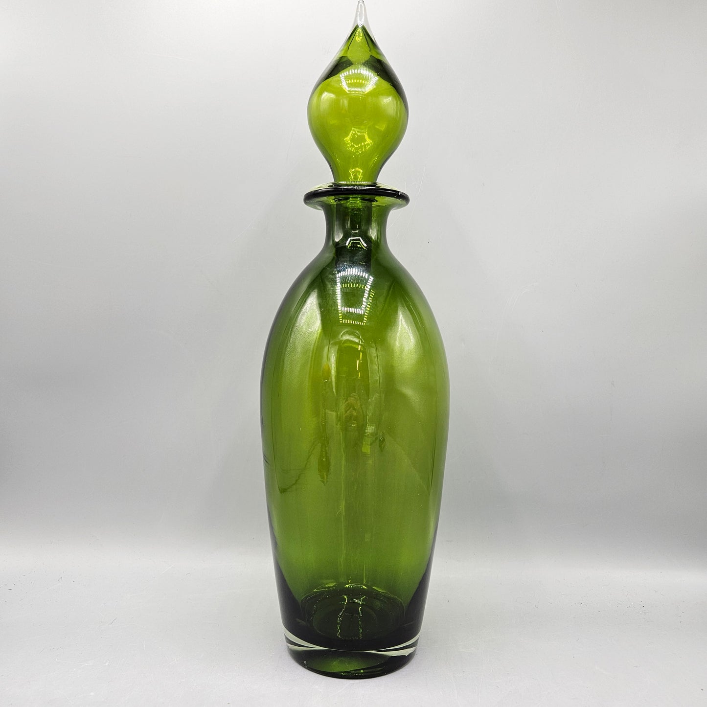 Green Art Glass Hand Blown Green Decanter MCM Style