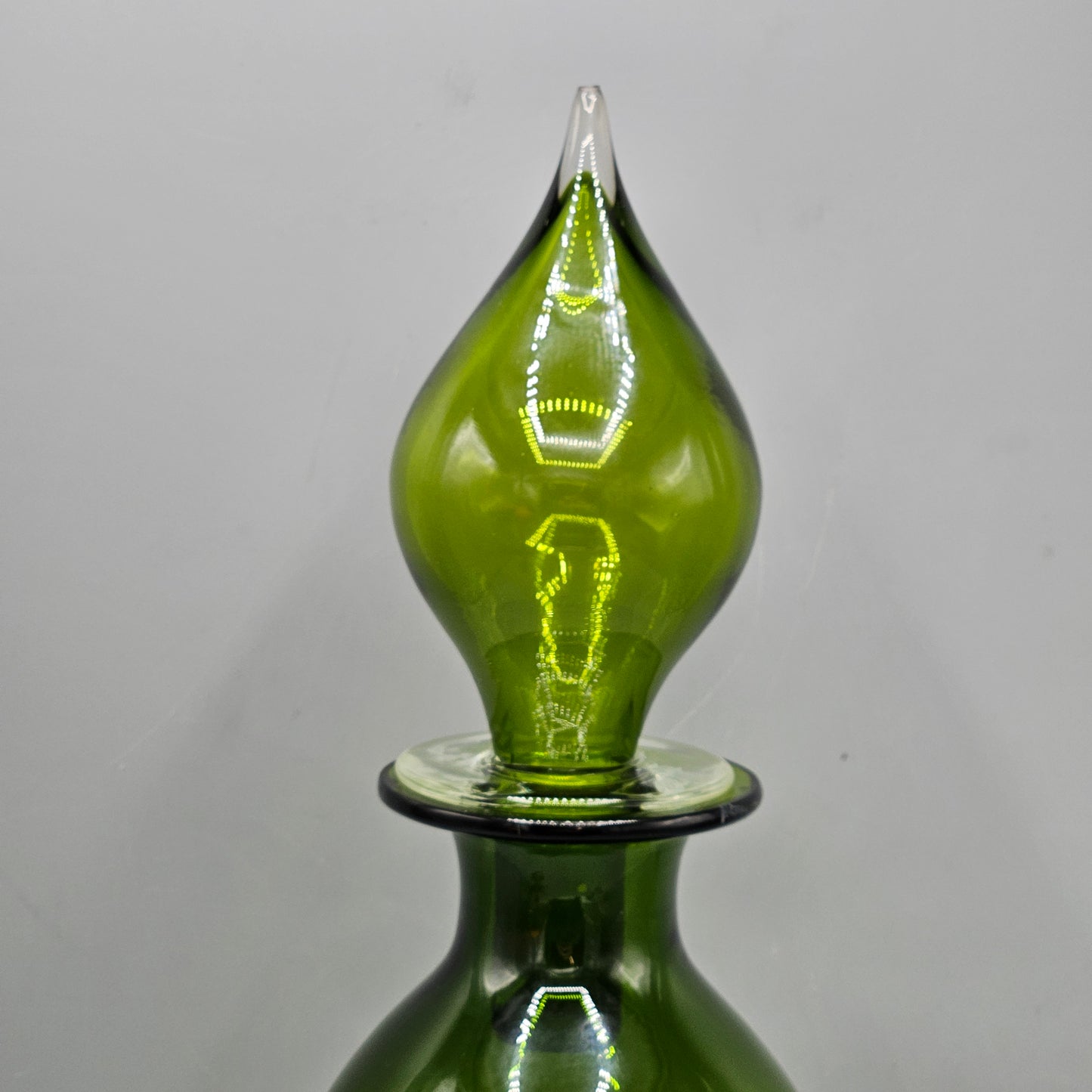 Green Art Glass Hand Blown Green Decanter MCM Style