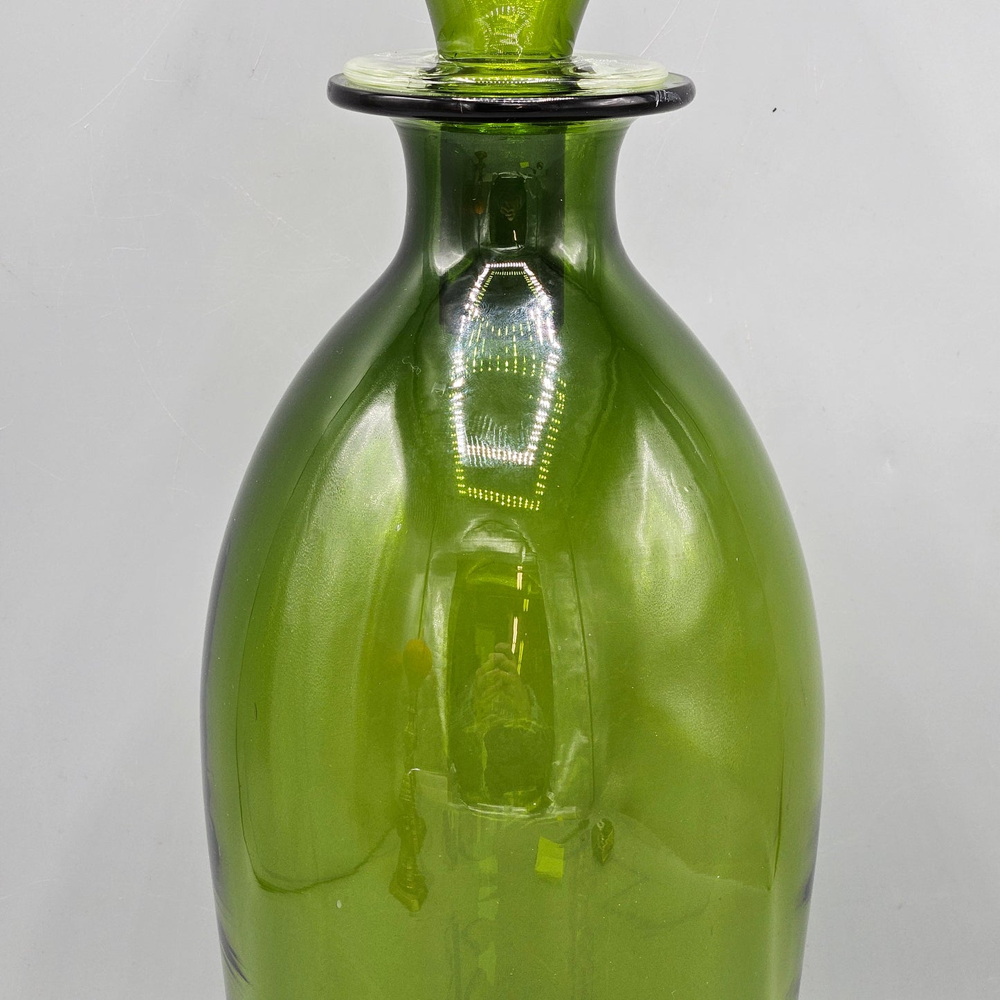 Green Art Glass Hand Blown Green Decanter MCM Style