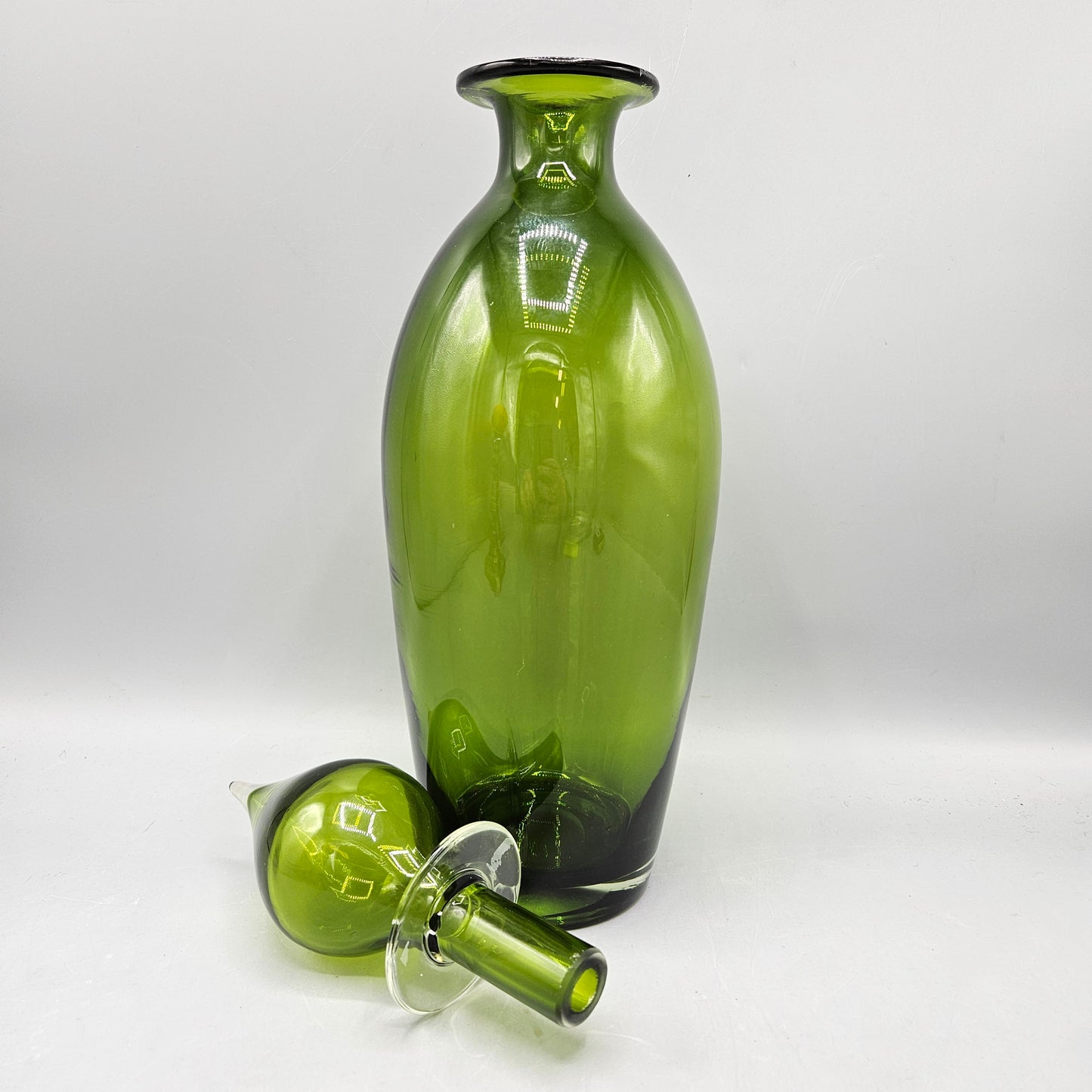 Green Art Glass Hand Blown Green Decanter MCM Style