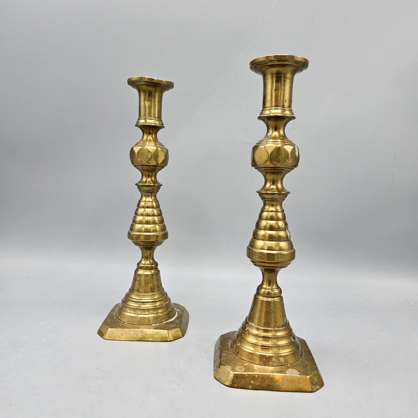 Antique Brass Beehive Push-Up Candlesticks